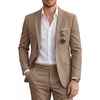 WULFUL Men’s Slim Fit 2 Piece Suit, One Button Solid Blazer Business Party Jacket Pants Set(Brown)