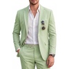 WULFUL Men’s Slim Fit 2 Piece Suit, One Button Solid Blazer Business Party Jacket Pants Set(Green)