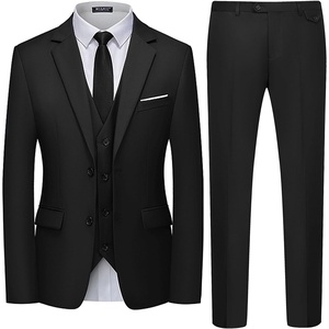 WULFUL Men’s 3 Piece Slim Fit Suit Set Two Button Blazer Jacket Vest Pants Tuxedo Set for Party, Wedding and Business(Glossy Black)