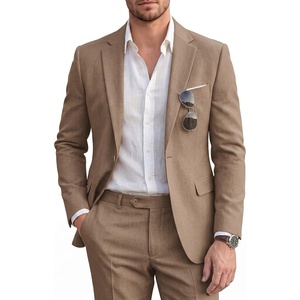 WULFUL Men’s Slim Fit 2 Piece Suit, One Button Solid Blazer Business Party Jacket Pants Set(Brown)