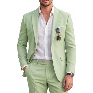 WULFUL Men’s Slim Fit 2 Piece Suit, One Button Solid Blazer Business Party Jacket Pants Set(Green)