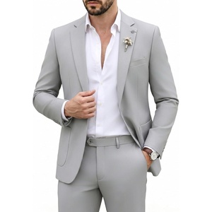 WULFUL Men’s Slim Fit Suit 3 Piece Double Breasted Suit Set Formal Party Wedding(Light Gray)
