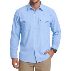 WULFUL Men’s Sun Protection Fishing Shirts UPF 50+ Lightweight Quick Dry(Sky Blue)