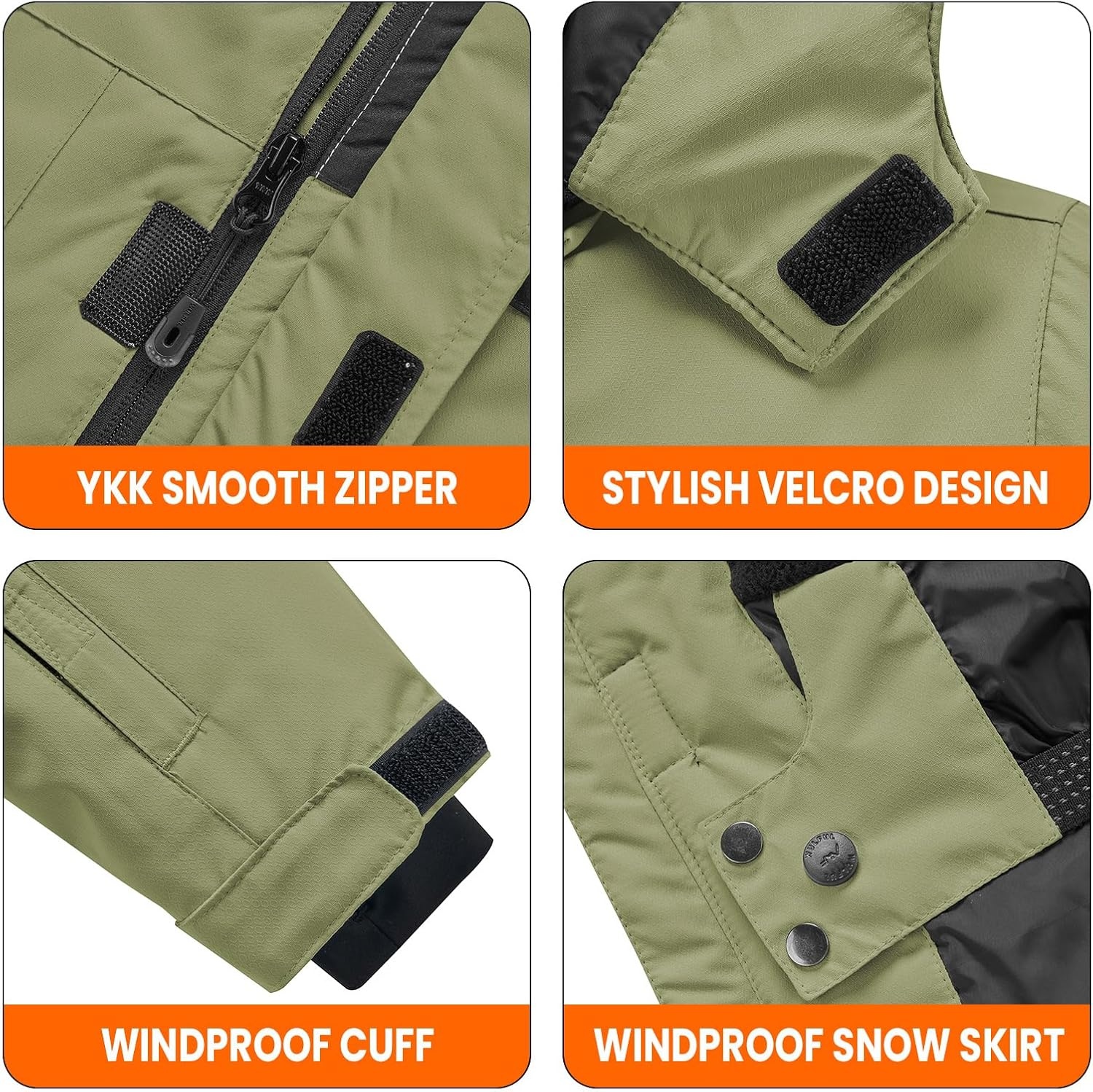 image:imageWULFUL Boys Waterproof Ski Jacket Kids Winter Snow Coat OutdoorArrny Green