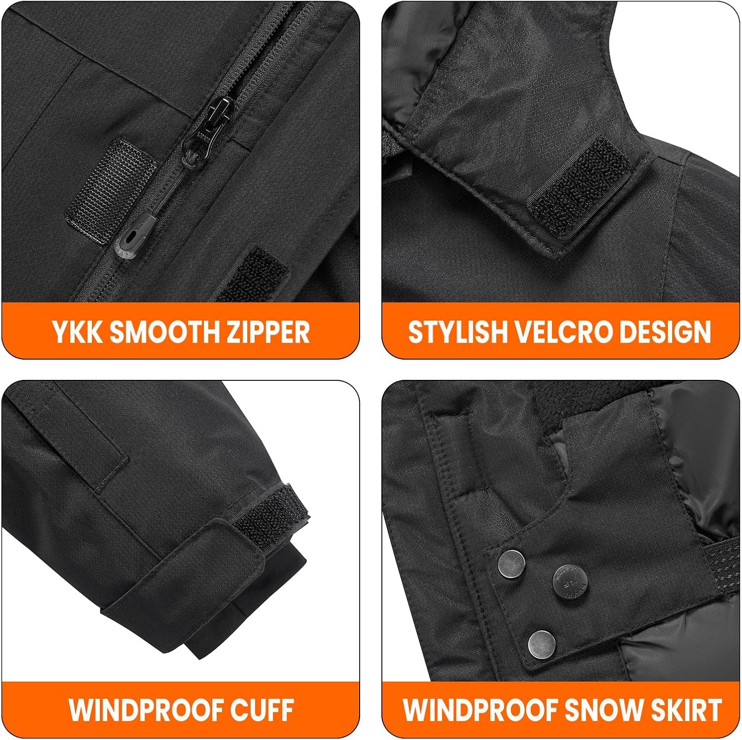 image:imageWULFUL Boys Waterproof Ski Jacket Kids Winter Snow Coat OutdoorBlack