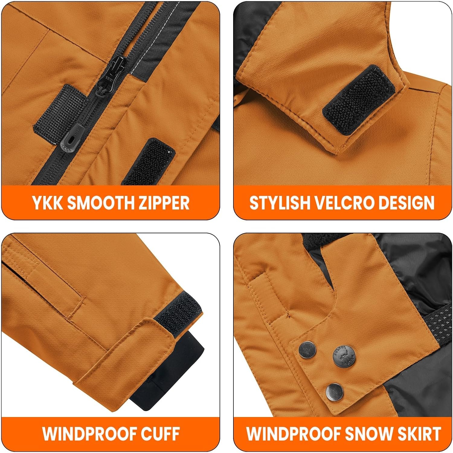 image:imageWULFUL Boys Waterproof Ski Jacket Kids Winter Snow Coat OutdoorBrown