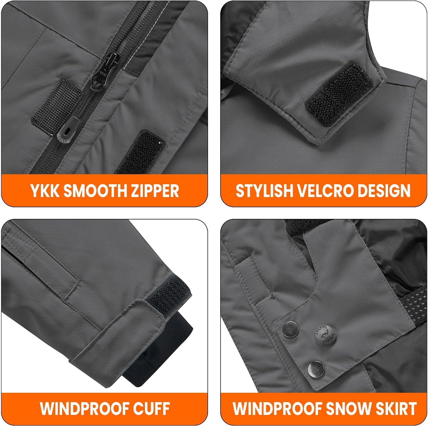 image:imageWULFUL Boys Waterproof Ski Jacket Kids Winter Snow Coat OutdoorDark Grey