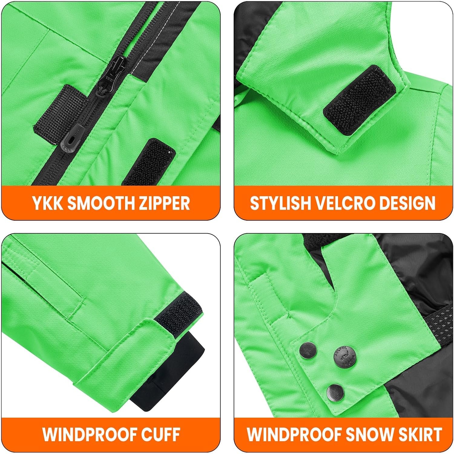 image:imageWULFUL Boys Waterproof Ski Jacket Kids Winter Snow Coat OutdoorGreen