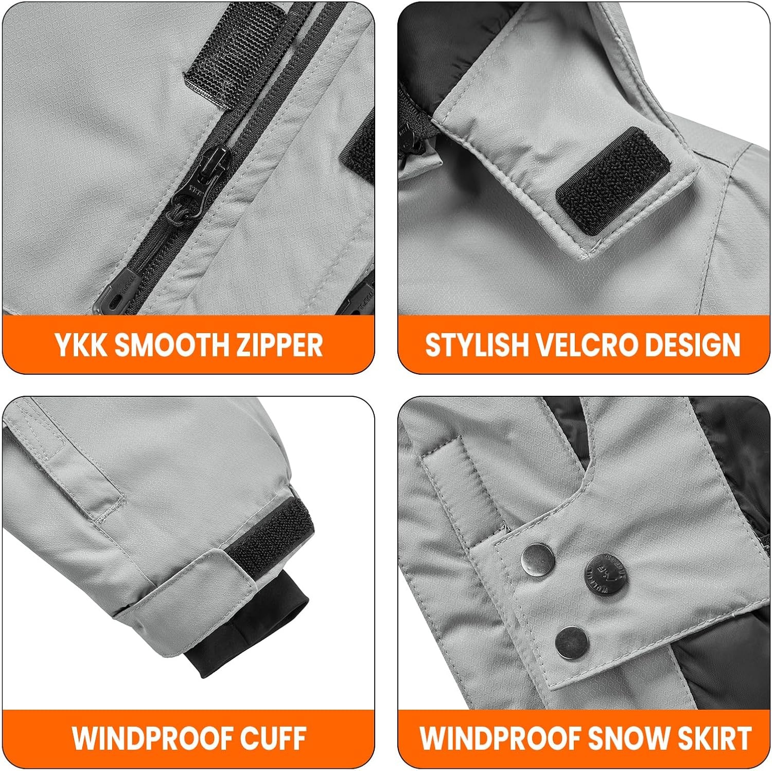image:imageWULFUL Boys Waterproof Ski Jacket Kids Winter Snow Coat OutdoorGrey