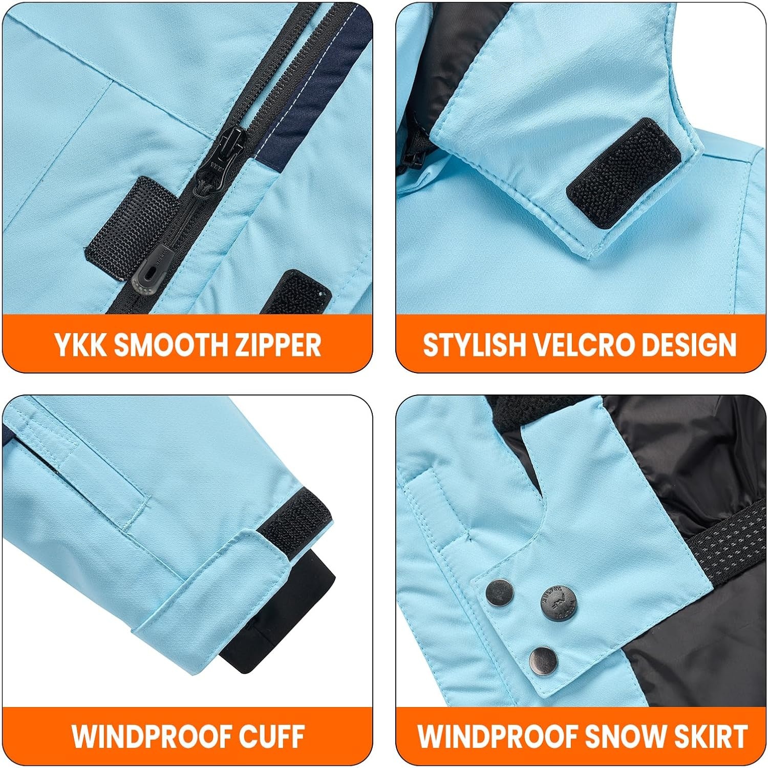 image:imageWULFUL Boys Waterproof Ski Jacket Kids Winter Snow Coat OutdoorLight Blue