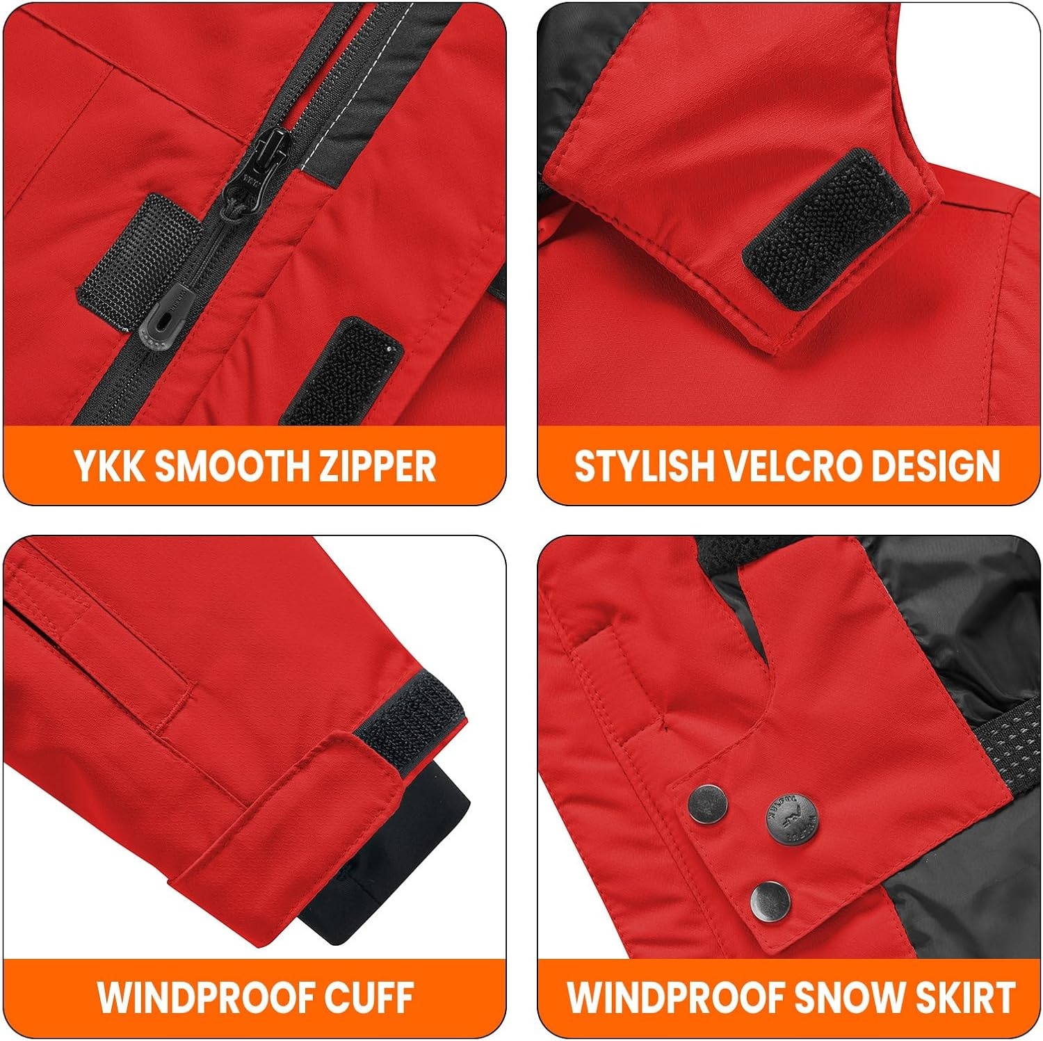 image:imageWULFUL Boys Waterproof Ski Jacket Kids Winter Snow Coat OutdoorRed