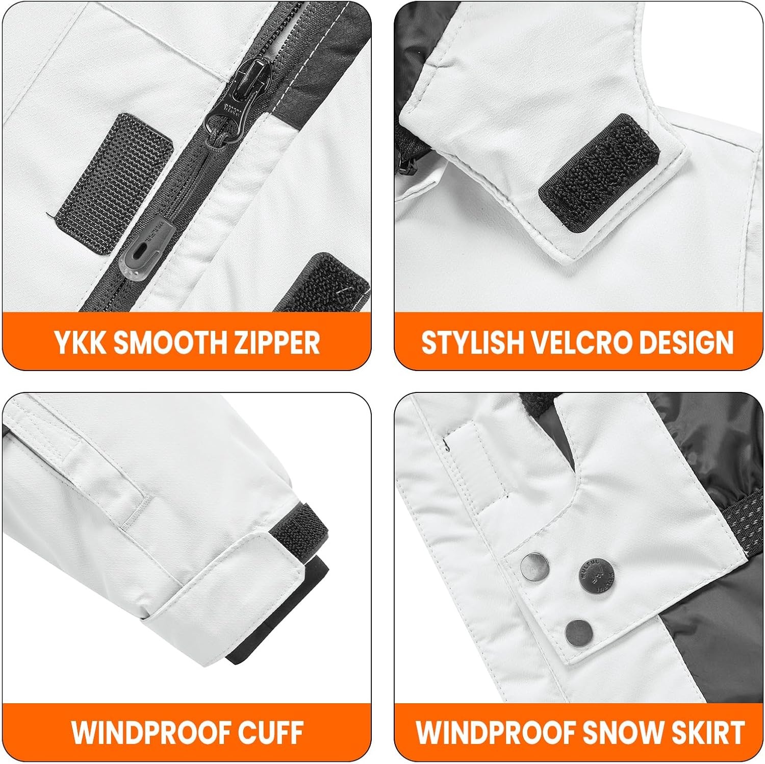 image:imageWULFUL Boys Waterproof Ski Jacket Kids Winter Snow Coat OutdoorWhite