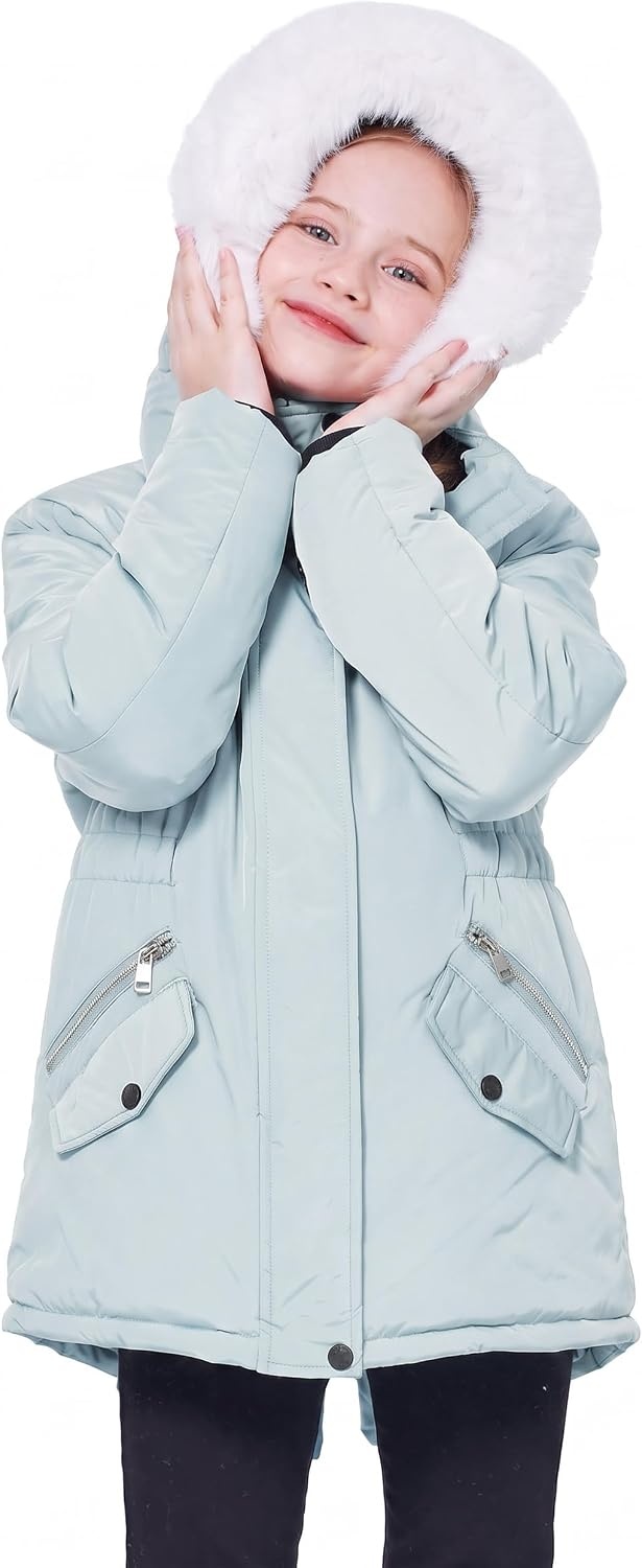 image:imageWULFUL Girls Winter Parka Coat Long Waterproof Warm Fleece Puffer JacketLight Blue