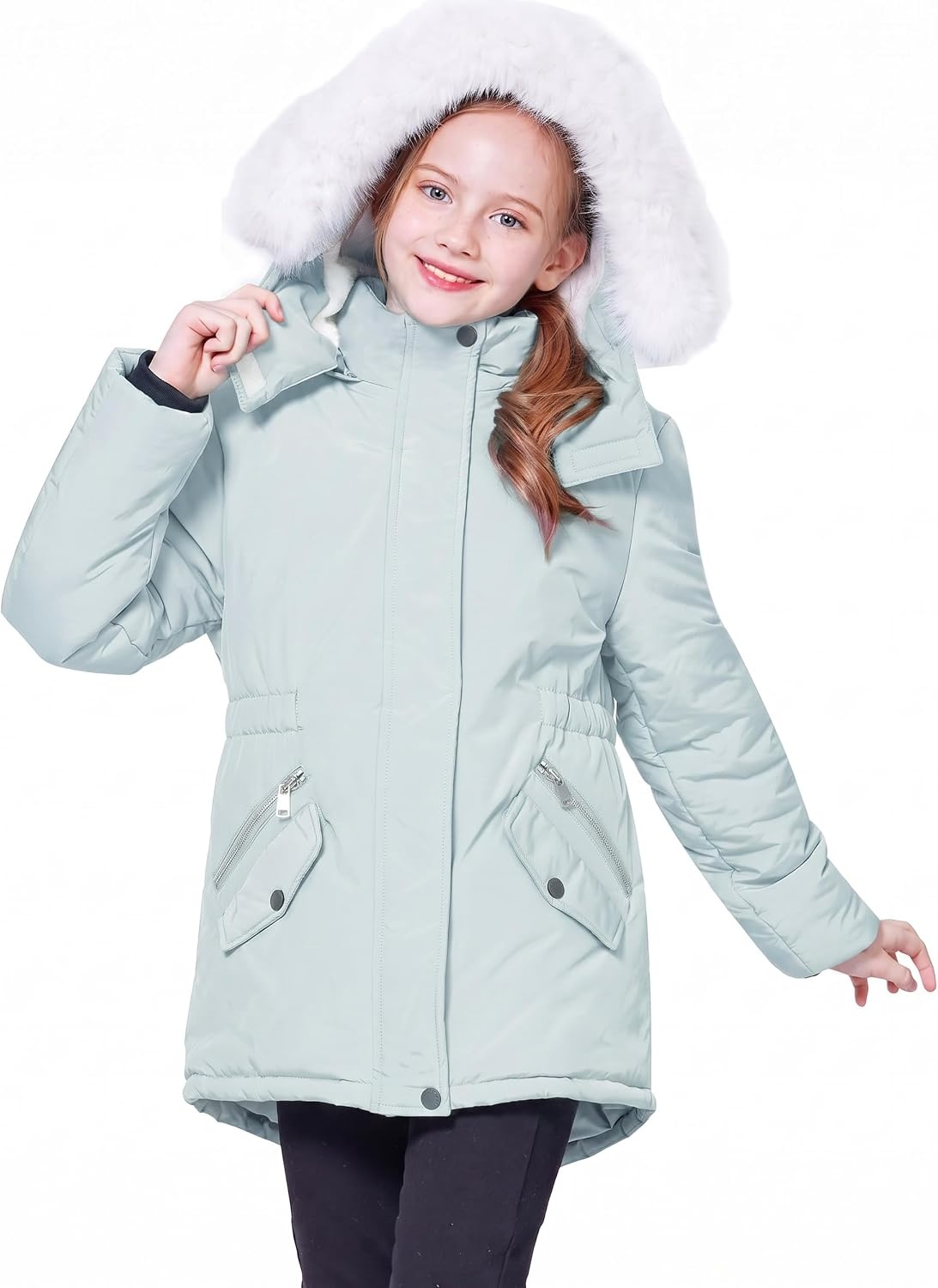 image:imageWULFUL Girls Winter Parka Coat Long Waterproof Warm Fleece Puffer JacketLight Blue