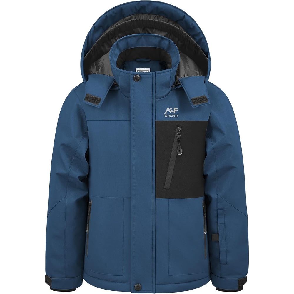 image:imageWULFUL Boys Waterproof Ski Jacket Kids Winter Snow Coat OutdoorAqua