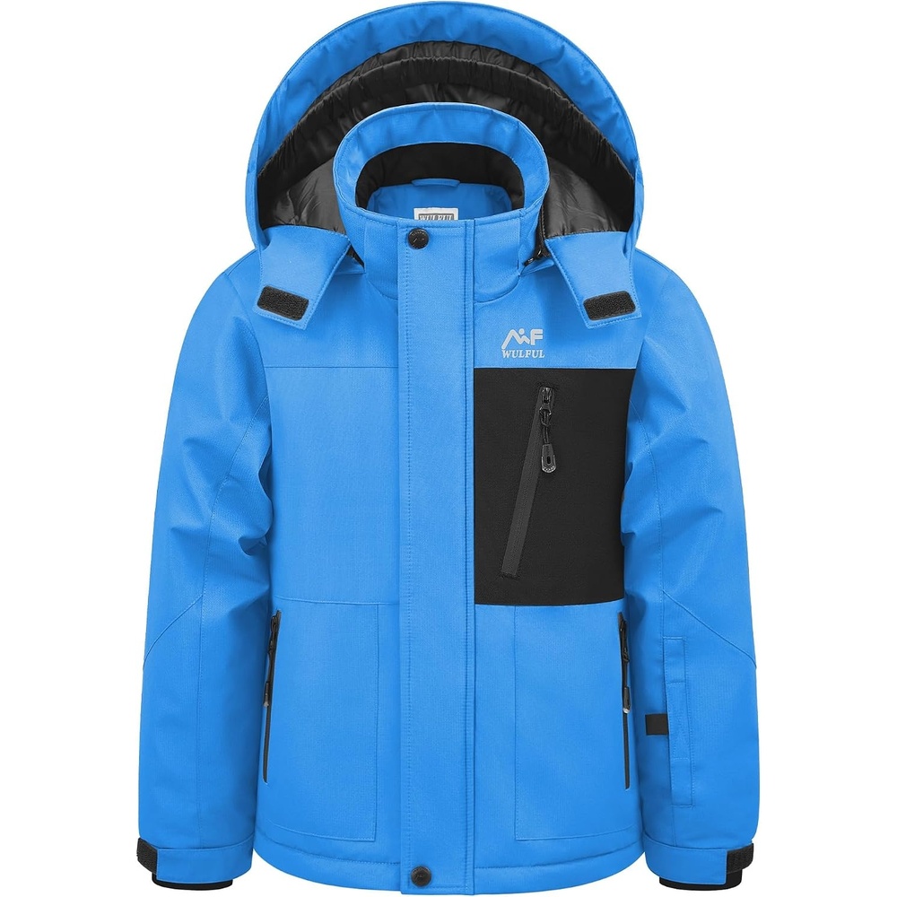 image:imageWULFUL Boys Waterproof Ski Jacket Kids Winter Snow Coat OutdoorBlue