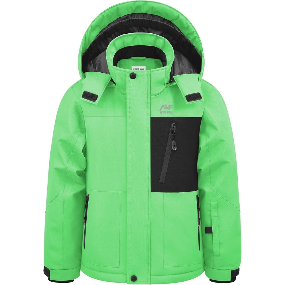 image:imageWULFUL Boys Waterproof Ski Jacket Kids Winter Snow Coat OutdoorGreen