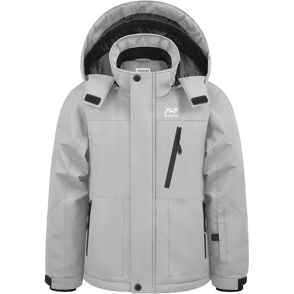 image:imageWULFUL Boys Waterproof Ski Jacket Kids Winter Snow Coat OutdoorGrey