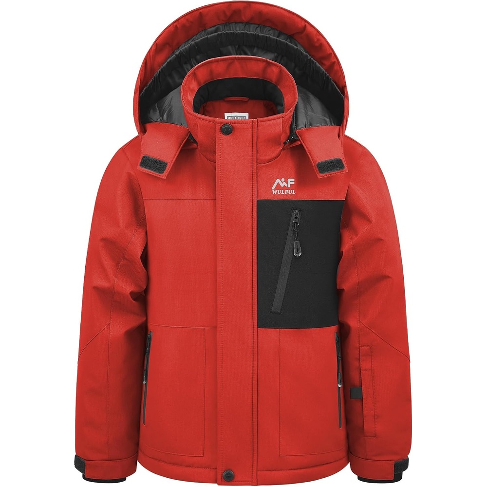 image:imageWULFUL Boys Waterproof Ski Jacket Kids Winter Snow Coat OutdoorRed
