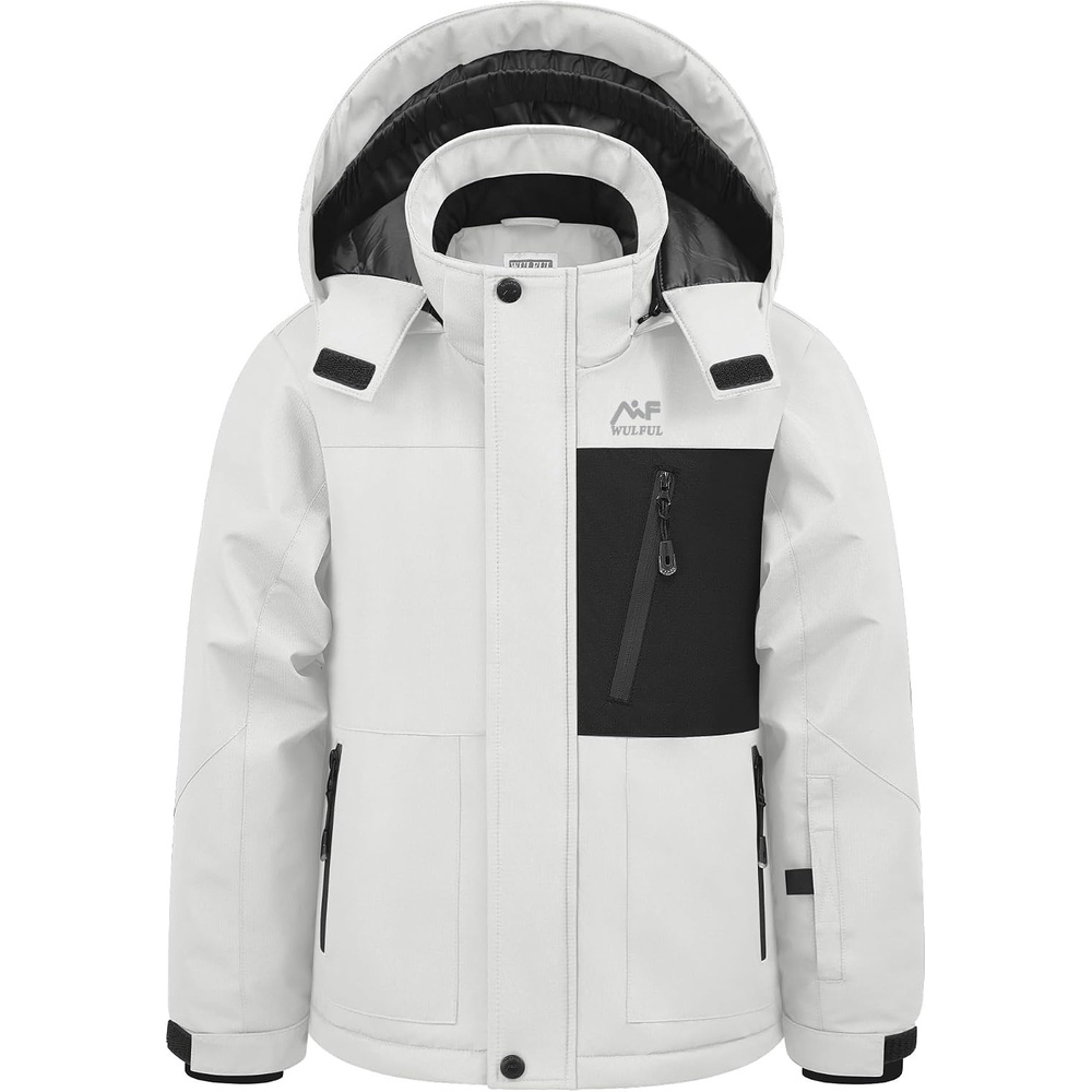 image:imageWULFUL Boys Waterproof Ski Jacket Kids Winter Snow Coat OutdoorWhite