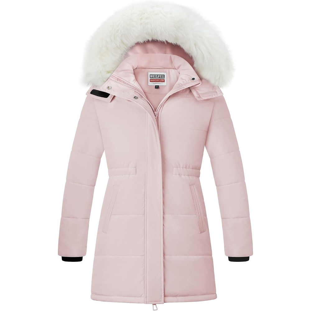 image:imageWULFUL Girls Winter Long Coats Hooded Parka Kids Warm Puffer JacketLight Pink