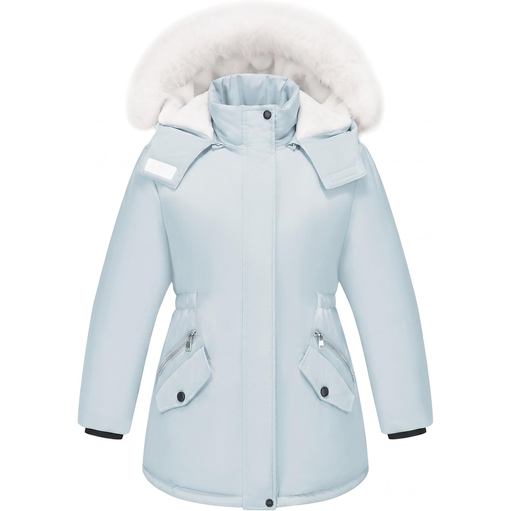image:imageWULFUL Girls Winter Parka Coat Long Waterproof Warm Fleece Puffer JacketLight Blue
