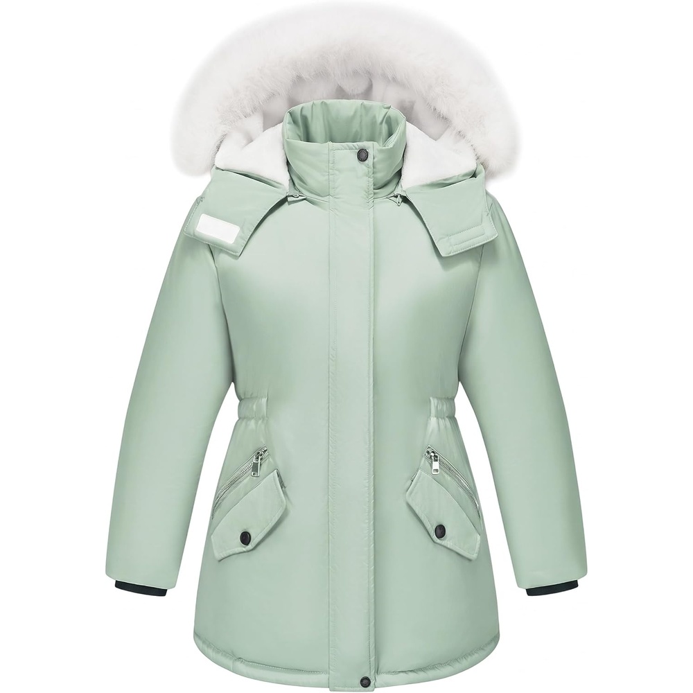 image:imageWULFUL Girls Winter Parka Coat Long Waterproof Warm Fleece Puffer JacketLight Green