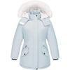 WULFUL Girl’s Winter Parka Coat Long Waterproof Warm Fleece Puffer Jacket(Light Blue)