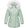 WULFUL Girl’s Winter Parka Coat Long Waterproof Warm Fleece Puffer Jacket(Light Green)