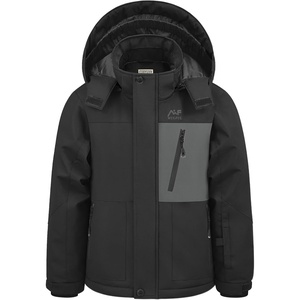 WULFUL Boy’s Waterproof Ski Jacket Kids Winter Snow Coat Outdoor(Black Grey)