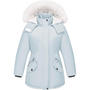WULFUL Girl’s Winter Parka Coat Long Waterproof Warm Fleece Puffer Jacket(Light Blue)