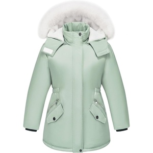 WULFUL Girl’s Winter Parka Coat Long Waterproof Warm Fleece Puffer Jacket(Light Green)