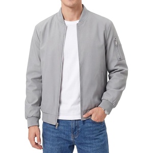 WULFUL Men’s Bomber Jacket Lightweight Casual Windbreaker Zip Up Coat(Light Grey)