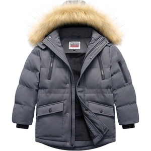 WULFUL Boy’s Winter Coat Waterproof Fleece Lined Parka Jackets Kids Hooded Puffer Outerwear(Grey)